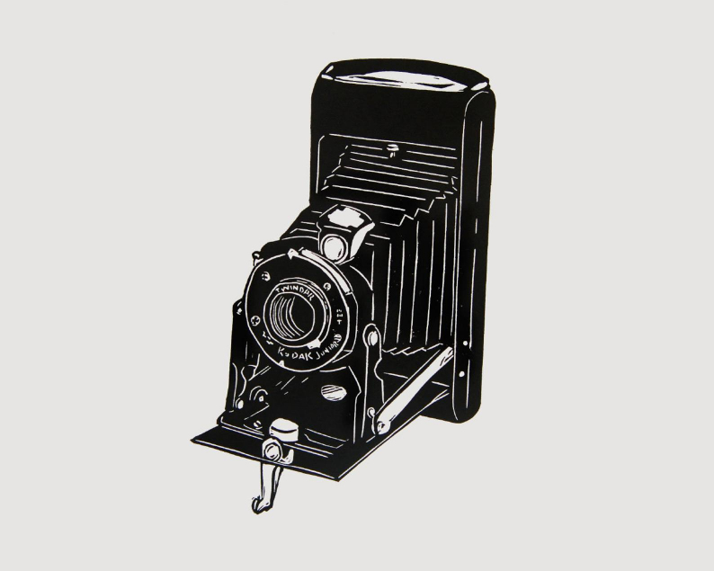 Old kodak camera linocut print unframed