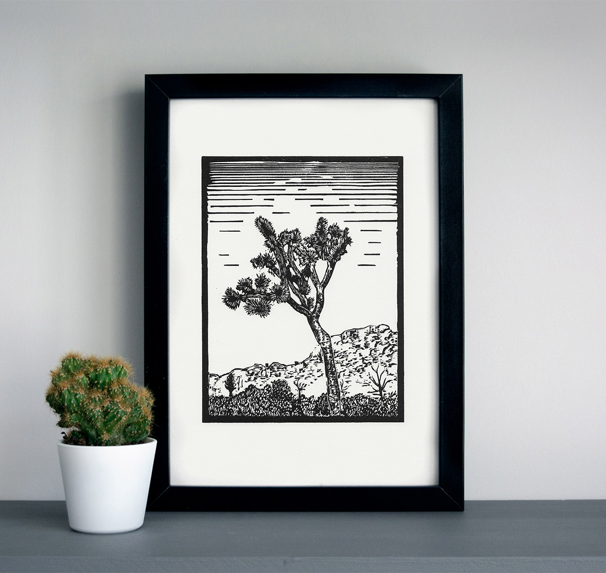 Lone Joshua Tree linocut print