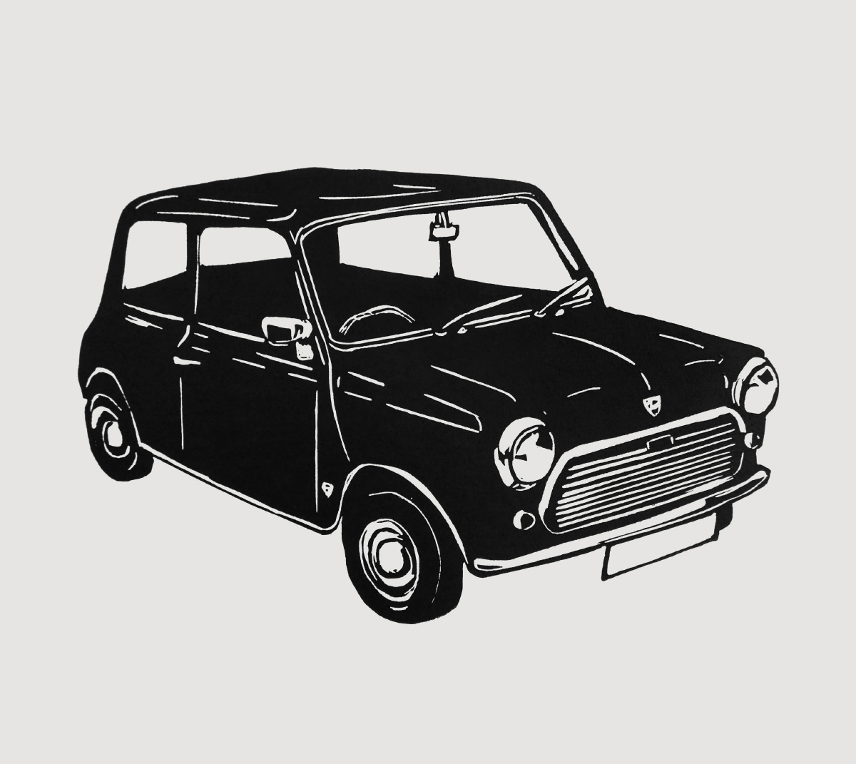 Retro Mini car - linocut print
